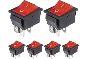 VEXUNGA Interruttore a Bilanciere ON-OFF 4Pin Commutatore 2Posizioni Interruttori a Levetta Luce Rossa Pulsante Barca 16A 250VAC 20A 125VAC DPST per Moto Elettrodomestici (6 Pezzi)