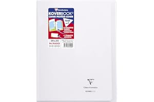Clairefontaine 981420SC Un Cahier Agrafé Koverbook Incolore - 24x32 cm - 96 Pages Grands Carreaux - Papier Blanc 90 g - Couverture Polypro