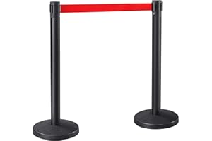 Yaheetech 2 Poteaux de Guidage Barrière de Sécurité Passage pour la Contrôle de Foules Poteaux de Balisage avec 2 Rubans Rétractables de 200cm - 92cm de Haut rouge