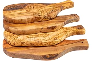 Erreke Set di Tagliere in Legno d'ulivo Naturale, Pezzo Unico, Tagliere per Servire, Tagliare, Carne, Barbecue, Formaggio, Pane (circa 28x13 cm, Set di 4 pezzi)