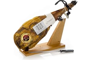 JAMONPRIVE Jambon Pata Negra Ibérique (Épaule) 4-4.5 Kg + Porte Jambon + Couteau - Jamón Ibérico Espagnol Cebo