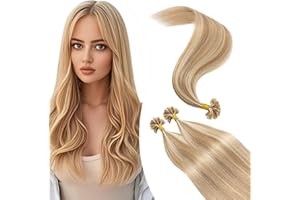 Elailite Extension Capelli Veri Cheratina 100 Ciocche 1 Grammo Balayage Remy Human Hair Umani U Tip Nail Keratin 100g (55cm, 12/#613 Marrone Chiaro/Bleach blonde)