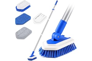 Lalafancy Shower Cleaning Brush with Locking Head, 3 in 1 Tub Tile Scrubber Brush with 50'' Extendable Long Handle Stiff Bristles Scouring Pads Microfiber for Cleaning Bathtub Shower Wall Bathroom