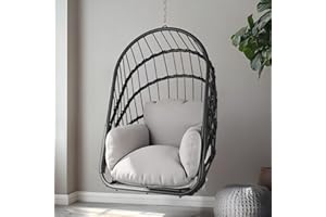 YITAHOME Hamaca colgante sin estructura, mecedora de ratán con cojín lavable, capacidad de carga de 160 kg, silla colgante plegable para terraza, jardín, dormitorio y balcón, color gris