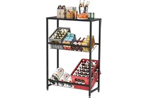 ‎RAINSWORTH Rainsworth Getränkekistenregal mit Ablage, mit Gitterhalterung aus Metall, 33T x 75B x 113H cm Regale für Getränkekisten für 4 Kisten, Getränkeregal mit Verstellbaren Füßen, Schwarz