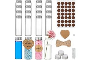 NAHUAA 20 Stück Reagenzglas mit Schraubverschluss Reagenzgläser Glas 50 ml Transparente Reagenzröhrchen Röhrchen mit Deckel Kleine Reagenzgläser für Blumen Labor, mit Kraftpapieranhänger, 3x10 cm