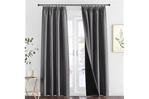 PONY DANCE Dwuwarstwowe i grube zasłony, ochrona przed zimnem, zestaw 2 sztuk, wys. 245 x szer. 140 cm, szare, zasłona termiczna 100% nieprzezroczyste zasłony z taśmą marszczącą, zasłony zaciemniające