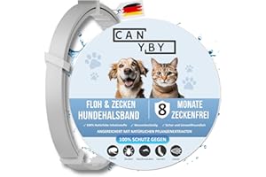 CANYBY Zeckenhalsband für Hunde und Katzen – 8 Monate Natürlicher Schutz vor Zecken & Flöhen – Verstellbar, Wasserdicht & Chemiefrei (Grau, 62cm)