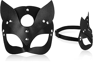 Chalyna Máscara de Gato para Mujer Antifaz de Gato Negro para Fiesta Halloween Carnaval Accesorios de Disfraces de Animal para Adultes Mascarada Juegos de Rol
