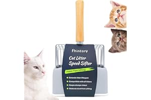 FHINTORY Pelle Litiere Chat Metal, Pelle à Litière pour Chat pour Chat avec Support, Pelle à Chat en Métal 7mm, Pelle à Litière avec Manche en Bois pour Le Nettoyage des Animaux Domestiques, Chiens, (Gris)