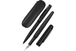 Online set d'écriture Eleganza│ ensemble de stylo-plume & stylo-bille & étui en cuir │plume iridium M │ réchargeable │ coffret cadeau │ couleur noir
