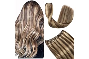 Sindra Extension Capelli Veri Tessitura 16 Pollici/40cm 80G Matassa Extension Capelli Veri Castano Medio Highlight Biondo Miele Sew in Weft Extensions Human Hair(weft#4p27-40cm)