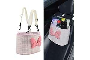 JSCARLIFE Car Seat Back Hanging Bag,PU Leather Car Back Seat Organizer Hanging Cotton and linen fabric Car Storage Box Travel Tidy Pouch Pocket Car Trash Can for Most Vehicles (Pink)