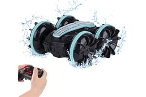 BERRY PRESIDENT Voiture RC amphibie, camion cascadeur tout-terrain 2,4 GHz, véhicule tout-terrain, jouet télécommandé 4 roues motrices, jouet étanche à l'eau terrestre avec rotation à 360° pour les enfants