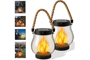 PKKP Kaliqo Lot de 2 lanternes solaires d'extérieur avec flammes dansantes, 1500 mAh, IP65, étanches IP65, pour table extérieure, terrasse, balcon, décoration de cour intérieure