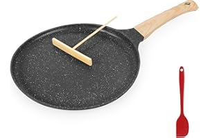 AUROAY Padella per Crepes Antiaderente,Ø28cm Padella Crepe con Distributore di Impasti e Spatola,Crepiera Professionale Compatbile con Induzione Gas,Padella Senza PFOA da Piadina Pancake Crepes Fritte