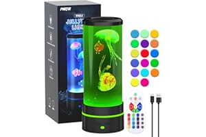 PHEJIE Quallen Lampe mit Fernbedienung LED Nachtlicht mit 17 Farben & Automodus, Beruhigende Schlafhilfe für Kinderzimmer, Deko für Wohnzimmer und Büro