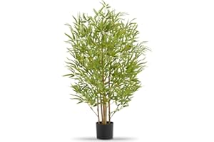 tectake® Albero di Bambù Artificiale, Foglie Realistiche, Vaso in Plastica, Decorazione per Soggiorno, Ufficio e Interni, Facile da Pulire, Arredamento - 120 cm