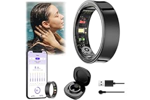 WIOONI Smart Ring Uomo Donna, Anello Smart Fitness Ring Tracker/Monitoraggio del Sonno/Frequenza Cardiaca/SpO2, IP68 Activity, Tracker iOS Android (Nero, 10)