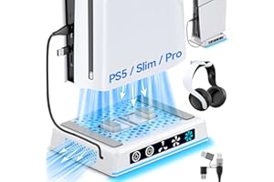 OIVO VGA DESIGN Supporto di Raffreddamento PS5 con Luce Ambientale, Ventola PS5 a Velocità Regolabile su 3 Livelli Compatibile con PS5 Original/Slim/Pro (Disc & Digital), Base Verticale PS5 con Cavo USB-C/USB-A