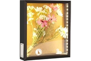 SIMPDECOR LED Shadow Box Frame 28cm x 30cm Wine Cork Holder Display Case Wall Mounted and Tabletop Wooden Memory Box Picture Frame Display Keepsake Box for Memorabilia Awards Bouquet Photos Crafts Tickets
