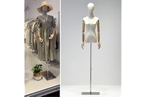 Jueraori Schaufensterpuppe Körper Weiblich, Schneiderpuppe mit Holz Armen, Mannequin Torso mit Verstellbare Höhe 140-190cm, Damenbüste Kleiderpuppe Ausstellungsstand (Farbe : Silver, Größe : M)