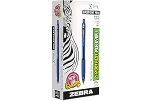 ZEBRA Pen Z Grip Blue Pens Ballpoint, Smooth & Comfortable ZEBRA Pens With Pocket Clip, Retractable Ballpoints With Blue Ink, Reliable Biro Multipack For Everyday Use - Medium Point, 12pk