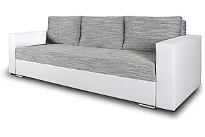 ‎SOFNET Schlafsofa Bird - Sofa mit Schlaffunktion und Bettkasten, Klappsofa, Schlafcouch mit Chromfüße, Couch, Couchgarnitur, Sofagarnitur (Weiß + Grau (Dolaro 511 + Berlin 01))