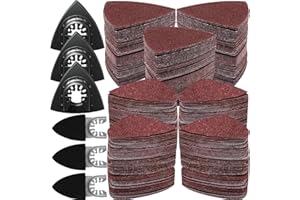 AOZZY 246 dischi abrasivi multiuso per levigatrice delta, 3 dita sanding pad holder e 3 dischi triangolari, 240 fogli di carta vetrata, con grana 60/80/100/120/180/240