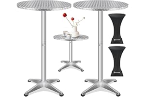 KESSER® 2in1 Stehtisch Bistrotisch 2er Set | Aluminium Edelstahlplatte | höhenverstellbar 70cm / 115cm | Partytisch Tisch Ø 80cm | Rund | In- & Outdoor | Empfangstisch | Inkl. Husse | Silber