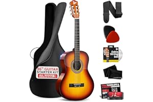 Pyle kit de guitarra acustica, ½ Tamaño juvenil, 36”, Para principiantes, Niños, Adultos, Incluye correa de transporte, Paño de limpieza, Aplicación de afinador