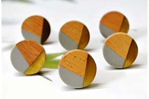 ARTISNO Boutons de porte en résine et bois tricolore - Style vintage shabby chic - Pour meubles, placards, tiroirs - Gris foncé, set- 6