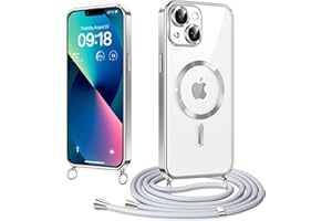 Woijrly Magnetic Mobile Phone Strap with Strap for iPhone 13 Case, [Compatible with Magsafe] Mobile Phone Case with Adjustable Cord, Removable Strap, Crossbody Protective Case for Hanging Cord, Silver