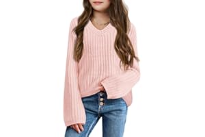 Haloumoning Mädchen Pullover V-Ausschnitt Leichter Strickpullover Kinder Basic Einfarbig Langarm Knitted Sweater Winter Shirt Pulli Oberteile