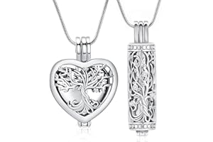 VCCWYQK Collar de urna de árbol de la vida para cenizas de cremación con botella hueca, cilindro Keepsake Memorial Lockets ceniza titular para mujeres hombres mascotas
