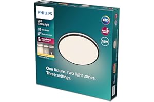 ‎PHILIPS LIGHTING Philips LED Lampa sufitowa Ozziet CL570 18W, 2700 K, czarna, 2 strefy światła, 3 różne ustawienia
