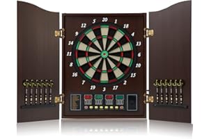 Brovamo Tarcza do darta, dekoracyjny zestaw do gry w darta [12 rzutek Soft Tip], elektroniczna tarcza do darta, drzwi szafy z drewna z wbudowaną tablicą wyników