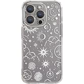 iPhone 15 Pro Case Transparent Flexible Silicone TPU Shockproof Design Protective Case with Fantasy Aesthetic Pattern for iPhone 15 Pro - Moon Stars