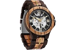 FORSINING Montre pour homme - Design classique - En bois - Automatique - Squelette - Montre mécanique lumineuse et étanche