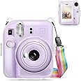 eWINNER Protective Clear Case for Fujifilm Instax Mini 12 Instant Camera/Crystal Hard Shell Cover w/Upgraded Film Pocket for Storing Photos & Removable Shoulder Strap (Instax Mini 12, Clear)