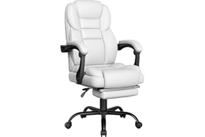 Yaheetech Poltrona Ufficio Ergonomica con Poggiapiedi Sedia da Ufficio in Finta Pelle con Schienale Reclinabile Bloccabile e Braccioli Imbottiti Rotelle Girevole Altezza Regolabile Bianco