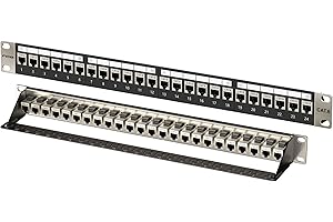 FGB Panel krosowy 1U z 24 portami i ekranem Cat6 RJ45 panel Keystone, 19-calowy panel krosowy lub montowany na ścianie z listwą tylną, panel krosowy sieciowy do przełączników sieciowych Gigabit
