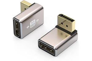 VMOJO 2 Pack DisplayPort Coupler Adapter, Alloy Shell 8K UHD HDR Displayport (DP) 1.4 90 Degree Downward Angle Male to Female Extender Extension Connector Converter 8K@60Hz/4K@144Hz