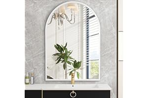 HLFMVWE Arched Wall Mirror Bathroom Mirror Brushed Metal Vanity Wall Mounted Mirror for LivingRoom Bedroom Entryway Room Home Decor White 30 x 40CM