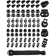 Sinofort 100Pcs Toggles for Drawstrings 5 Styles Toggles for Cord Locks Spring Toggle Drawstring Toggle With 3mm*4m Black Spring Rope for Shoelaces Clothing Backpack