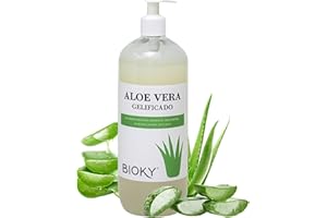 Bioky Gel Aloe Vera 100% Natural 1L – Puro, Orgánico, Hidratante y Calmante – Piel Hidratada e Iluminada | Natural y Versátil: AfterSun, Piel, Cabello, Post Depilación, After Shave (1 Litro)