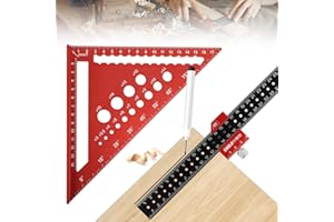 PRZRAO Equerre de Charpentier Set, 300mm Equerre Combinée de Charpentier Règle Triangulaire Métrique en Aluminium de 45° et 90° avec Marqueur de Trou Profond pour le Travail du Bois, Bricolage, Artisanat