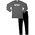 NASA Men's Pyjama Set, Long Sleeve Top with Trousers, Grey/Black, grey/black, XL
