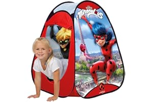 John 76044 76044-Pop Up Kinderzelt, Wurfzelt, Spielhaus mit gedrucktem Motiv für Kinder Miraculous: Tales of Ladybug & Cat Noir Spielzelt