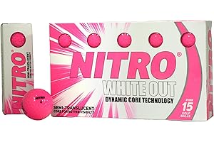 NITRO All Levels White Out 70 Lot de 15 balles de Golf à Compression Haute Vitesse pour Longue Distance Approuvé par l'USGA Rose Vif